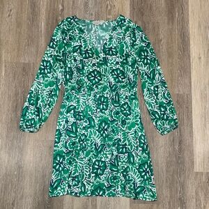 LOFT Green Floral Long Sleeve Dress